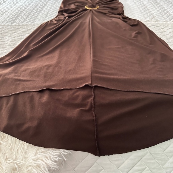 Candie’s Brown Sleeveless Ring Detail Midi Dress L Glam Mob Wife Cocktail Party - Picture 14 of 16